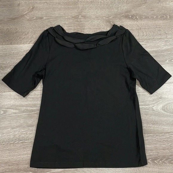 NWT Talbots Black Short Sleeve Top with Ribbon Neck Detail S - Picture 10 of 15